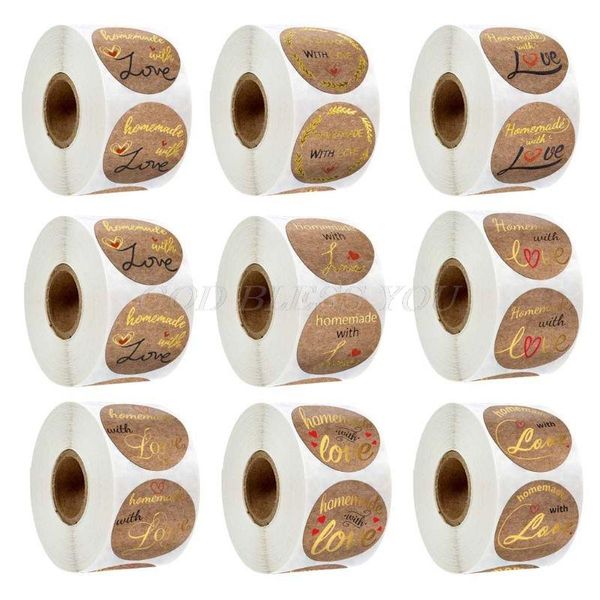 

gift wrap 500pcs homemade with love kraft stickers gold foil round seal labels for small shop envelope stationery drop