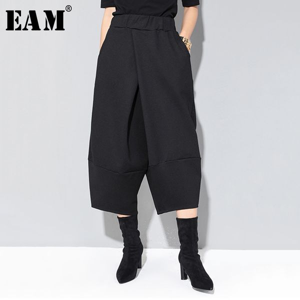 

eam] 2020 new spring autumn high elastic waist black loose big pocket brief loose harem pants women trousers fashion tide jq012 1017, Black;white