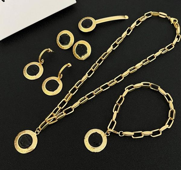 

european and american letters pendant necklaces beauty head retro high-quality ear studs bracelet hairpin set female fast delivery, Silver