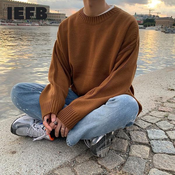 

iefb korean sweaters for men loose fashion kintwear autumn and winter thickened crew neck outerwear mens basic clothes 44971, White;black