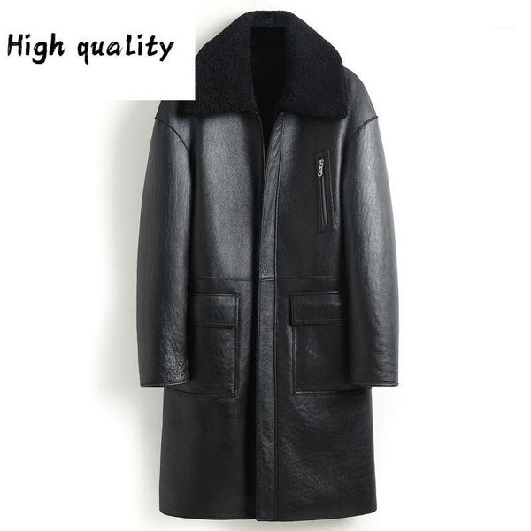 

shearling sheep genuine leather jacket men winter real fur coat sheepskin leather coats double-sided wear1, Black