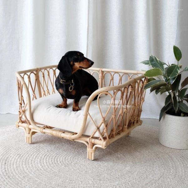 

cat beds & furniture handmade rattan woven bed dog detachable1