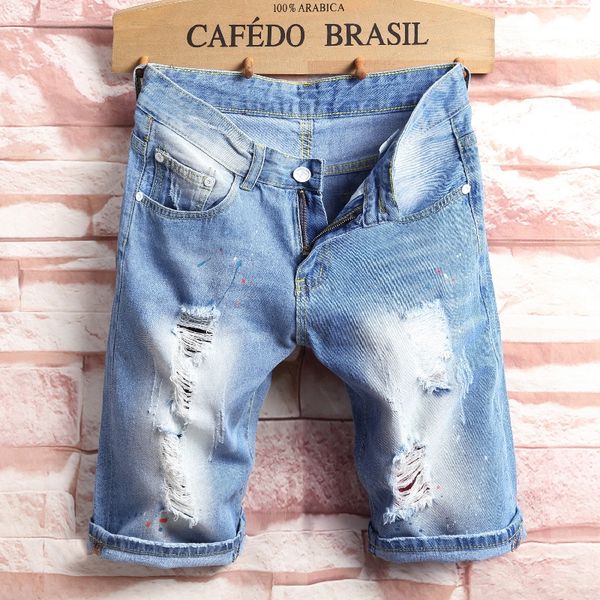 

summer men's perforated and shorts and jeans simple jeans shorts capris youth korean casual straight pants men zzp2g, Blue