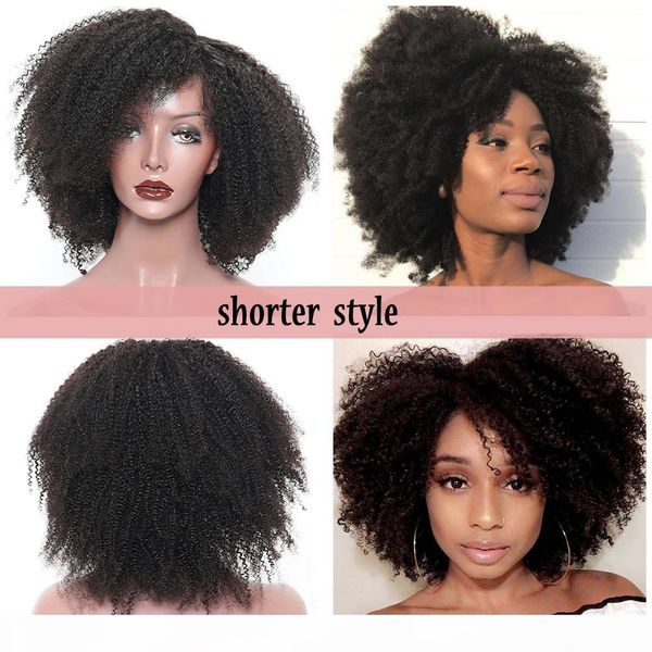 

part afro kinky curly wig braizlian full lace front wigs 180 density glueless short synthetic wig preplucked hairline for black women, Black;brown