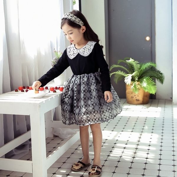 

pgwkl children'sskirt весна новая осень с длинными рукавами марли и girlsdress girlsdress весной и осенью с длинными рукавами марли children, Black;gray