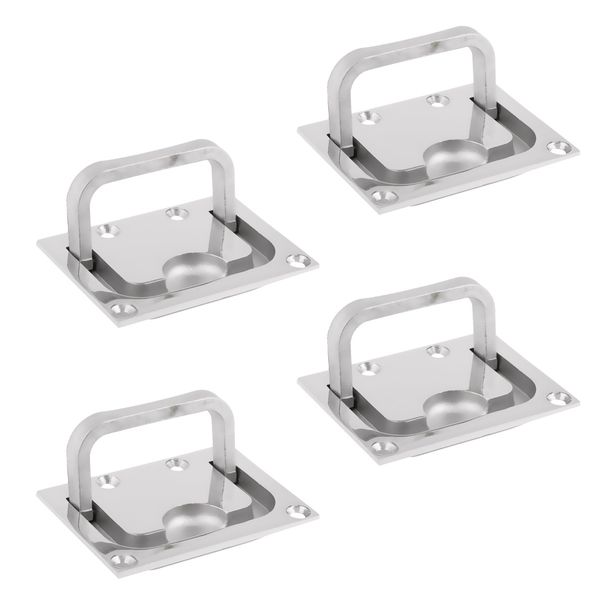 

4 piece flush lift ring / hatch pull long handle 75mm x 55mm stainless steel 316 - boat/yacht/marine