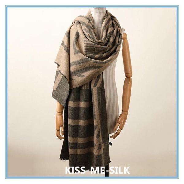 

scarves kms wool geometric jacquard big scarf shawl warm air-conditioned room blanket 70*210cm/390g, Blue;gray