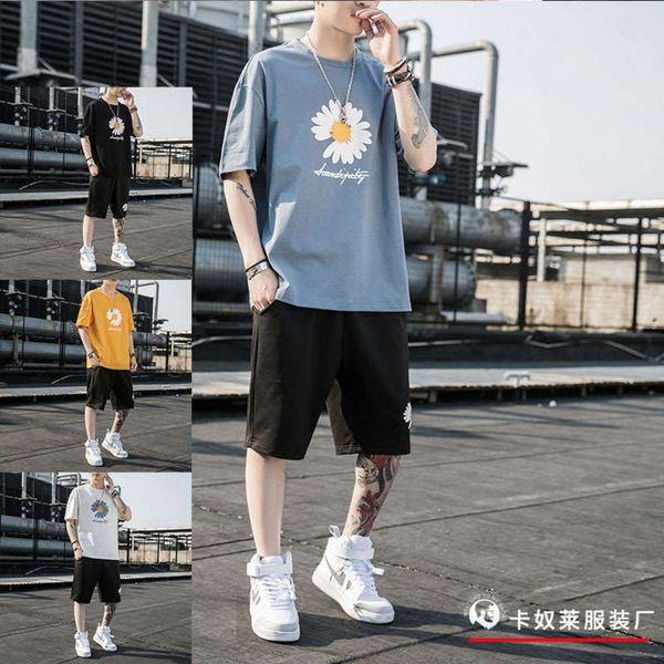 

sleeve t-shirt loose summer korean short version of daisy sports casual suit men's fashion, Gray