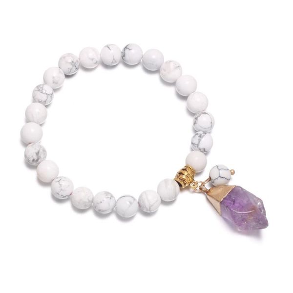 

new natural stone beads white turquoiste bracelets amethysts pendant jewelry for women bracelets birthday gift length 18.5cm, Black