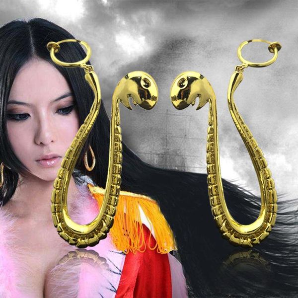 

boa hancock anime one piece golden metal snake earrings eardrop ear dangles in box cosplay props accessory charms jewelry gift, Silver
