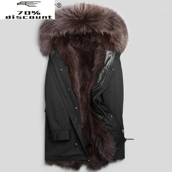 

real fur coat men parka natural fur liner long winter jacket warm men's coats and jackets plus size p28882401, Black