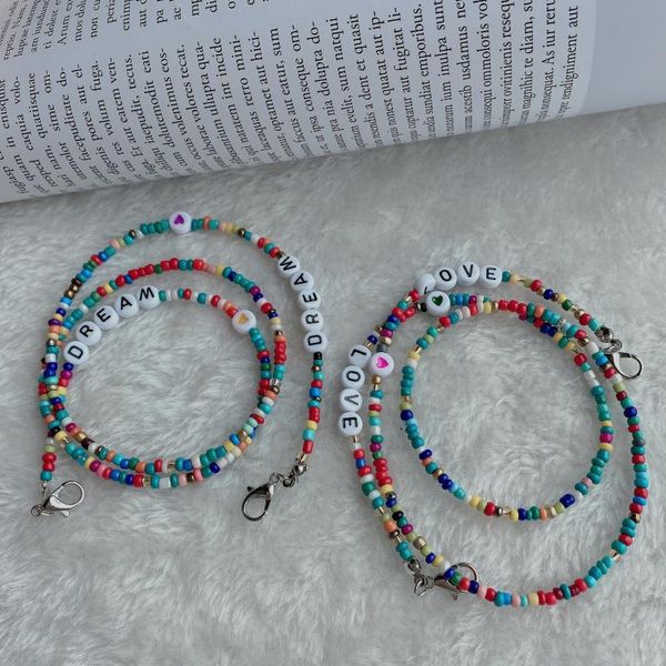 

multi-color rice beads english letter mask chain fashion non-slip mask rope holder accessories, Silver