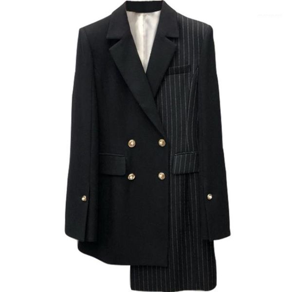 

women's suits & blazers striped stitching suit long coat female irregular double-breasted blazer1, White;black