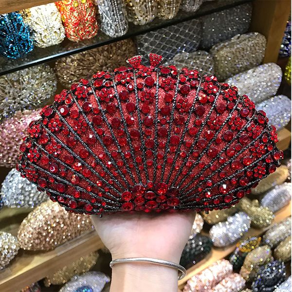 

luxury diamond red color evening clutch crystal bag 2020 wedding party women's evening purse 100% handmade crystal ladies purses 1020