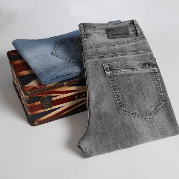 

2020 smoky gray advanced stretch men's jeans business casual cotton regular fit man denim pants male brand trousers, Blue