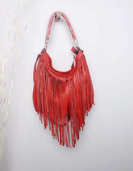 

2020 women's genuine leather handbag medium-large bags soft leather tassel bag one shoulder