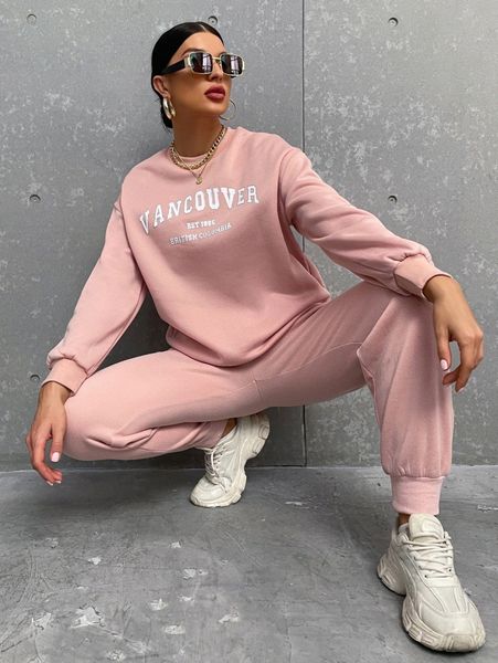 

letter graphic drop shoulder sweatshirt & sweatpants e1eb#, White