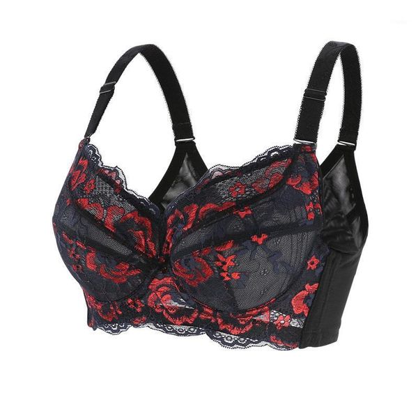 

push up brassiere underwear full cup lace sheer bra large cup b c d e f g h women's big size bra lingerie soutien gorge1, Red;black