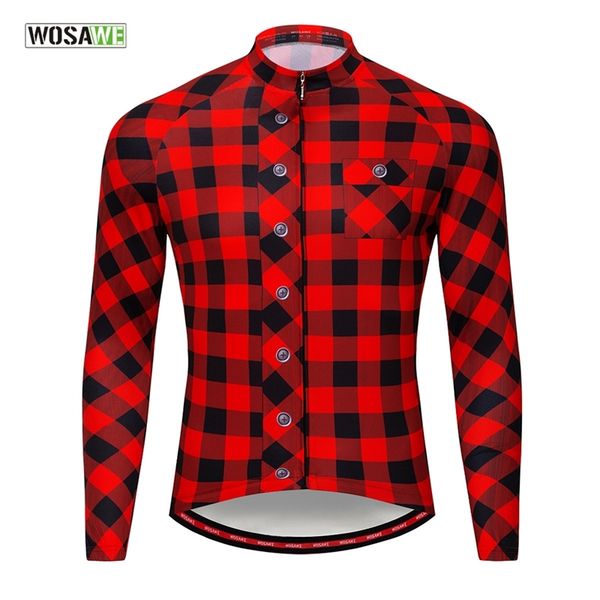 

wosawe men's plaid cycling jersey long sleeve printed mtb bike shirts reflective maillot ciclismo summer racing cycling clothing 201007, White;black