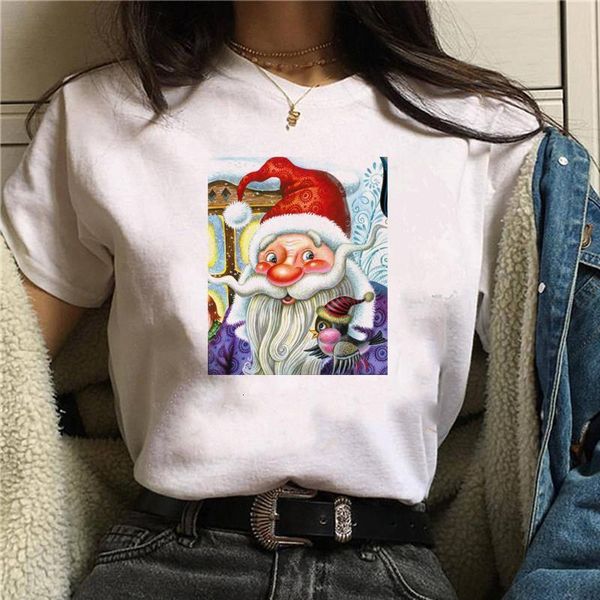

womens fashion santa claus tshirts cartoon holidays tree merry christmas t-shirt female tee shirt camisas mujer tshirt, White