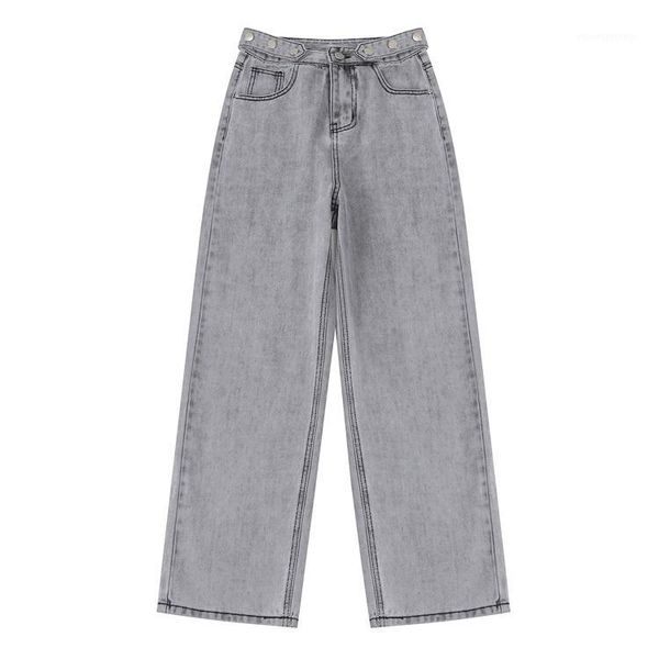 

women's jeans 2021 vintage women high waist loose gray boyfriend mom old washed with rivet belt1, Blue