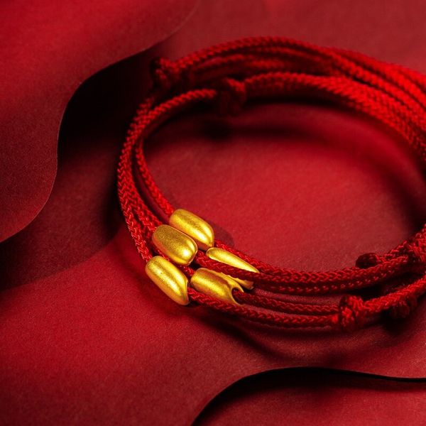 

the year of the rat has mishajin braceletred rope braceletfemale imitation golden foot big rice bead bracelet gold braceletbracelet gold bra, Golden;silver