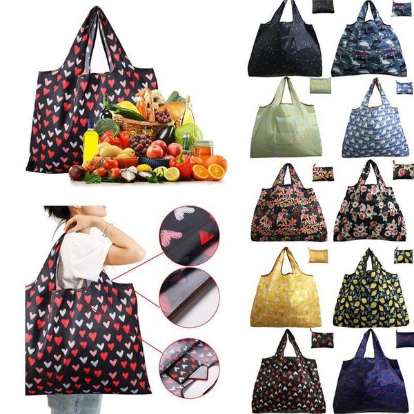 

storage bags big thick large tote eco reusable nylon portable shopping bag foldable shoulder handbag folding pouch fruit vegetable grocery1