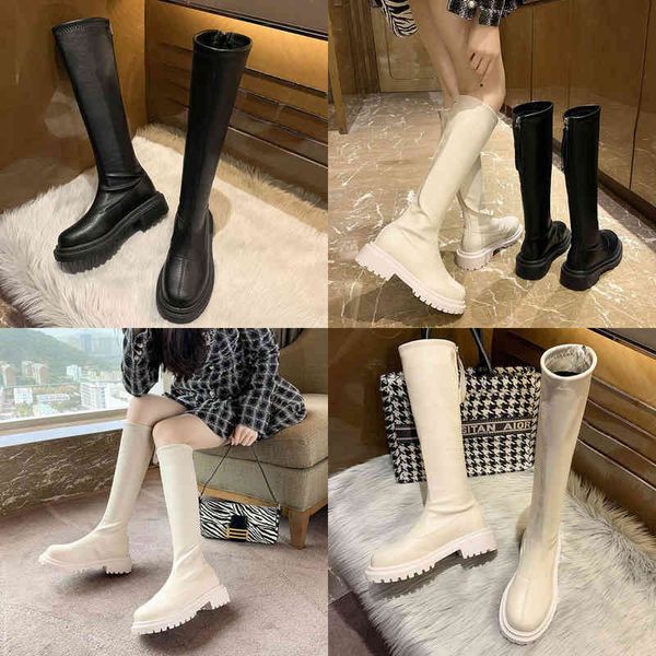

boot 2022 new autumn winter women boots fashion zipper thicken ladys platform mid calf rubber botas de mujer 221223, Black