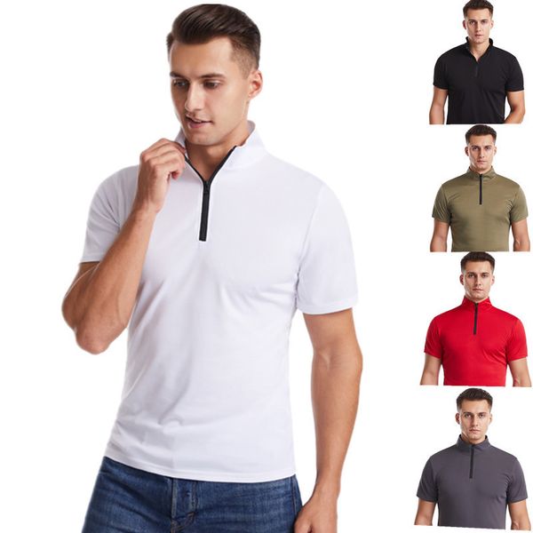 

summer zipper casual t shirt man short sleeve tshirt men's clothing mandarin collar t-shirts &tees male tshirts size m-3xl, White;black