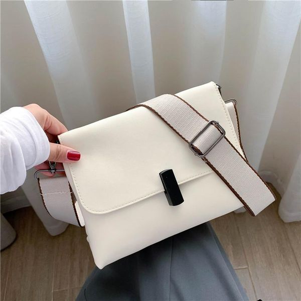 

women's bag 2020 new solid color soft leather shoulder crossbody bag versatile wide strap square sling simple women handbags
