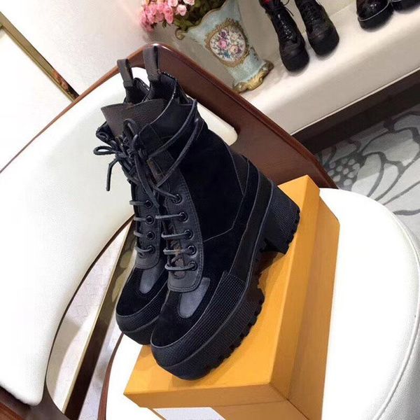 

2021 luxury designer women real leather platform boots high heels runway shoes lace up black with flowers classical goth boots