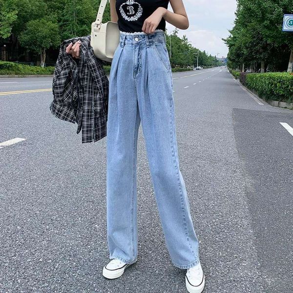 

all post-00 love autumn straight tube slim pants casual wide leg women loose high waist women's jeans, Blue
