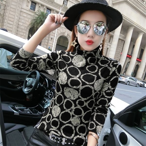 

black dot zebra dobby tshirt new spring autumn turtleneck high street women long sleeve slim t shirts outside t93403 201028, White