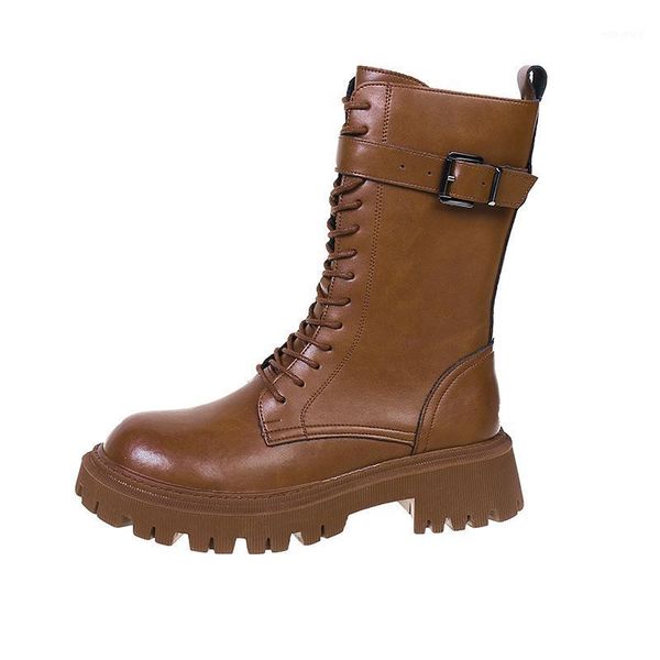 

new arrival genuine leather shoes women motorcycle boots buckle zip low heels platform shoes woman boots1, Black