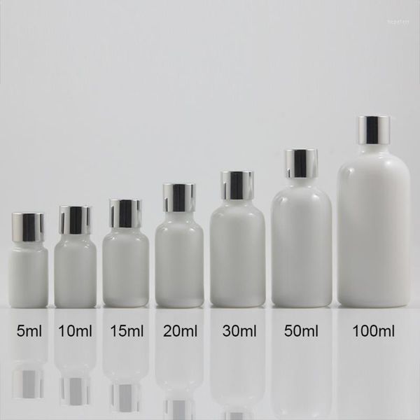 

empty 10ml small container glass white jade with silver cap1