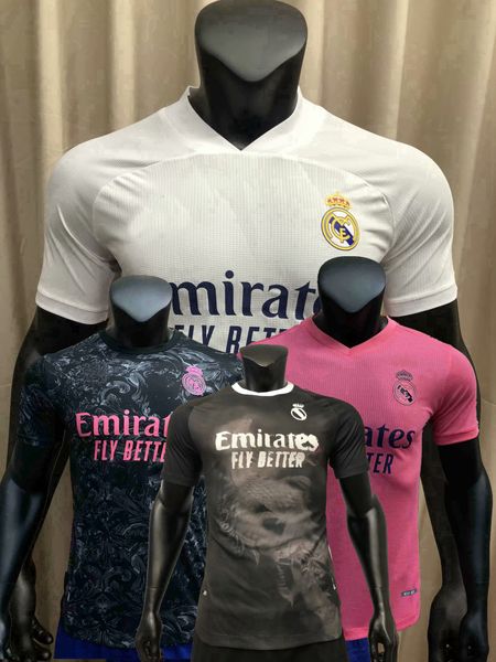

player version 2020 2021 real madrid soccer jersey valverde sergio ramos hazard kroos benzema modric home away football player tight shirt, Black;yellow