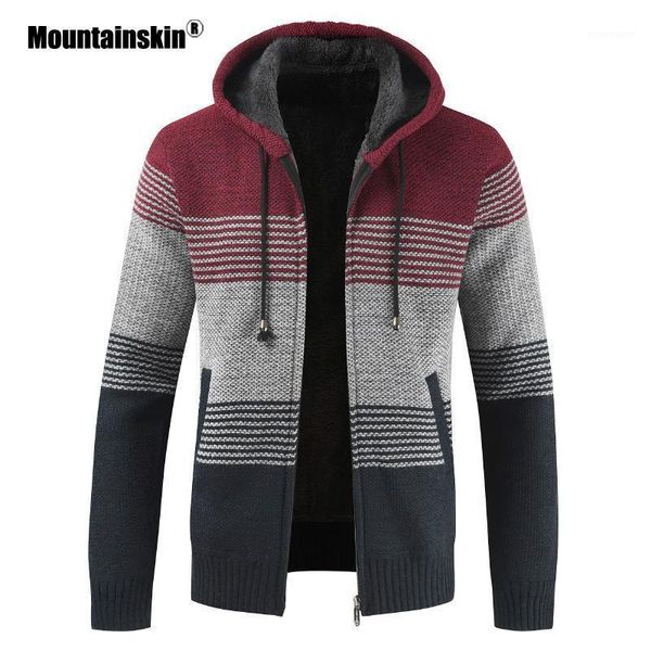 

men's sweaters mountainskin men's sweater coat 2021 spring autumn mens hooded stripe thick zipper wool cardigan jumpers male sa868, White;black