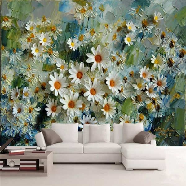 3D estéreo relevo flores foto papel de parede moderno pintura a óleo murais sala de estar fundo parede decoração abstrato creativo 3d mural