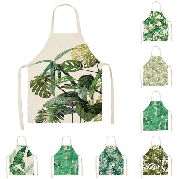 

aprons plant printing apron green environmental protection anti-staining breathable dry sleeveless back tie linen household1