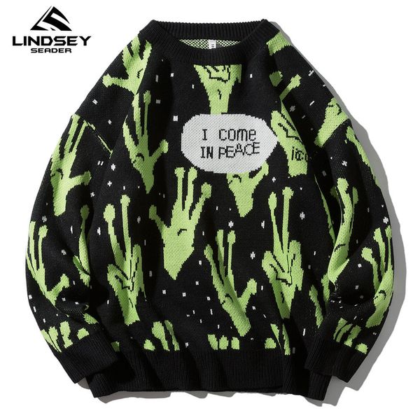 Lindsey Seader свитер мужские джемперы трикотажные хараджуку инопланетянин хип-хоп уличная одежда мужчин трикотаж одежды пуловер одежды негабаритных свитеров 201104