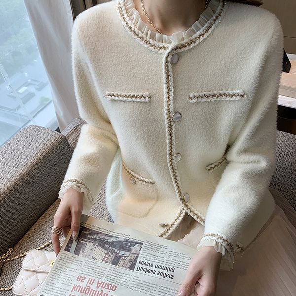 

k3gif fragrant style mink like sweater coat for women 2020 and style sweatercoat sweaterthickened foreign loose lazy wind knitted car, White;black