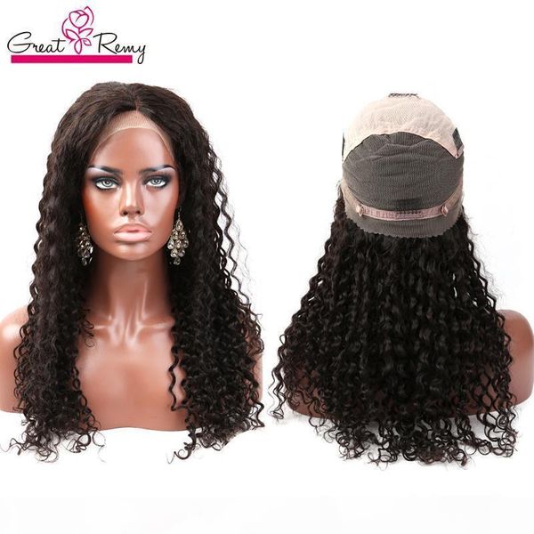 

greatremy malaysian deep curly wave human hair lace front wigs 10-24inch full lace wig natural color glueless lace wigs 150% density retail, Black;brown
