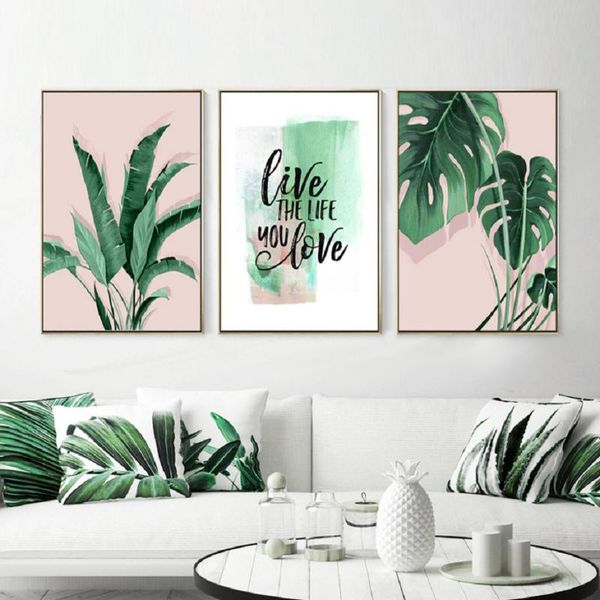 

paintings green tropical leaves monstera leaf palm banana live quote canvas painting poster print wall art pictures living room home decor