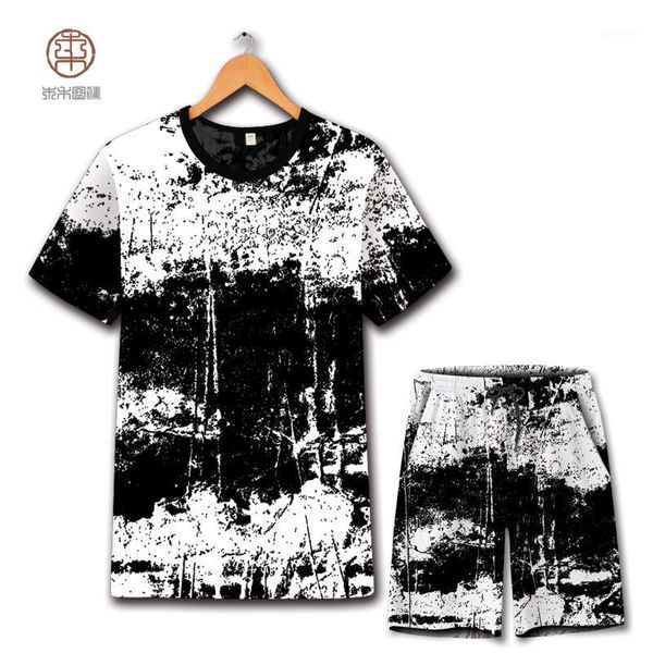 

personalized creative ink printing fashion oversized t shirt and shorts suit summer 2018 soft breathable quality mens short sets1, Gray