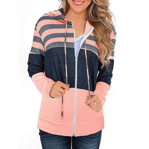 

plus size women's jacket striped printed long sleeve hooded slim womens coats and jackets outwear zipper 2020 z0805, Black;brown