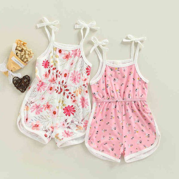 6m-3Y Bebé Floral Romper Sem Mangas Pescoço Pescoço Impressão Toddlers Macacões Macacões Shorts Outfits Verão Crianças Crianças Bonito Roupas G220223