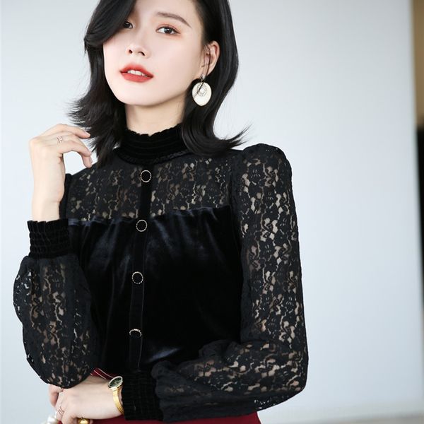 

2020 autumn women's new women's t-shirt with round neck meshs perspective slim and slim bottomed t-shirt and lady djajw, White