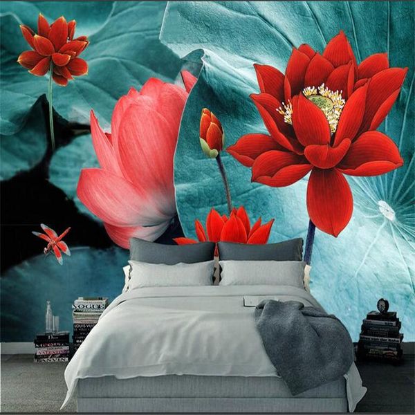 

wallpapers custom po wall mural color ink lotus embossed paper tv background study bedroom kitchen 3d murals living room