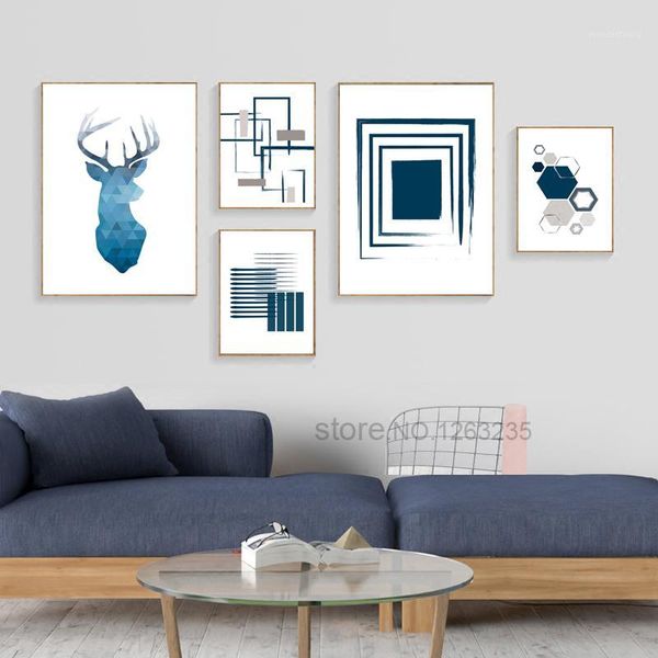 

abstract deer wall art cuadros nordic poster geometric wall pictures for living room canvas painting home decor modern unframed1