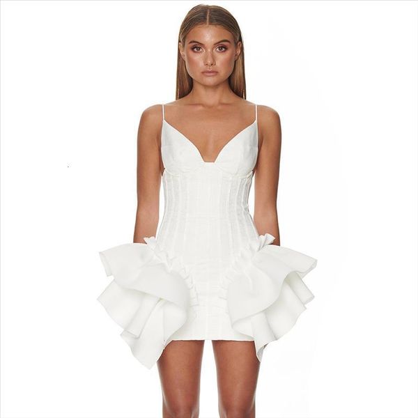 

new bandage dress women spaghetti strap v-neck white ruffles night club celebrity party bodycon mini dress women vestidos, Black;gray